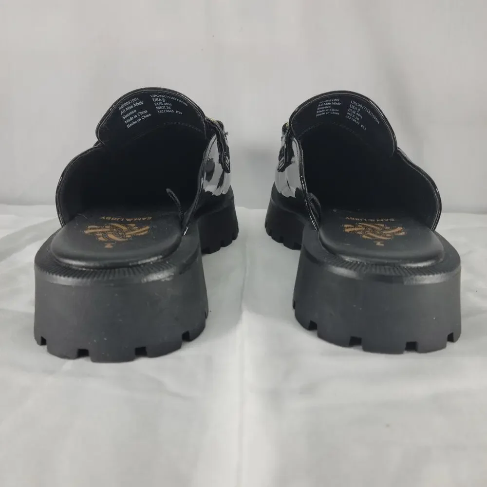 Sam & Libby Womens Chain Loafers Size 9 Black Patent Lug Sole Slip On Shoes
